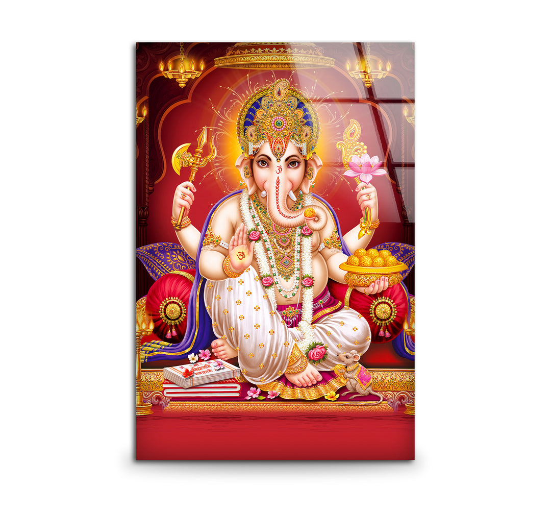 Red Lord Ganesha Picture on Glass | Elegant Wall Art