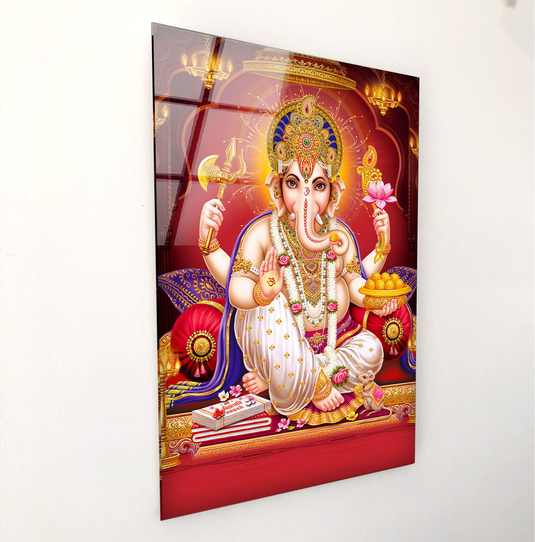 Red Lord Ganesha Photographs on Glass Easily