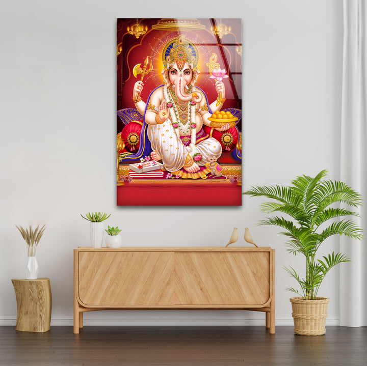 Red Lord Ganesha Picture on Glass Collections