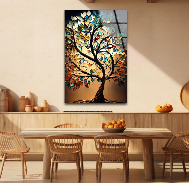 Life of Tree Brown Glass Wall Art print picture on glass, Tempered Glass Wall Art