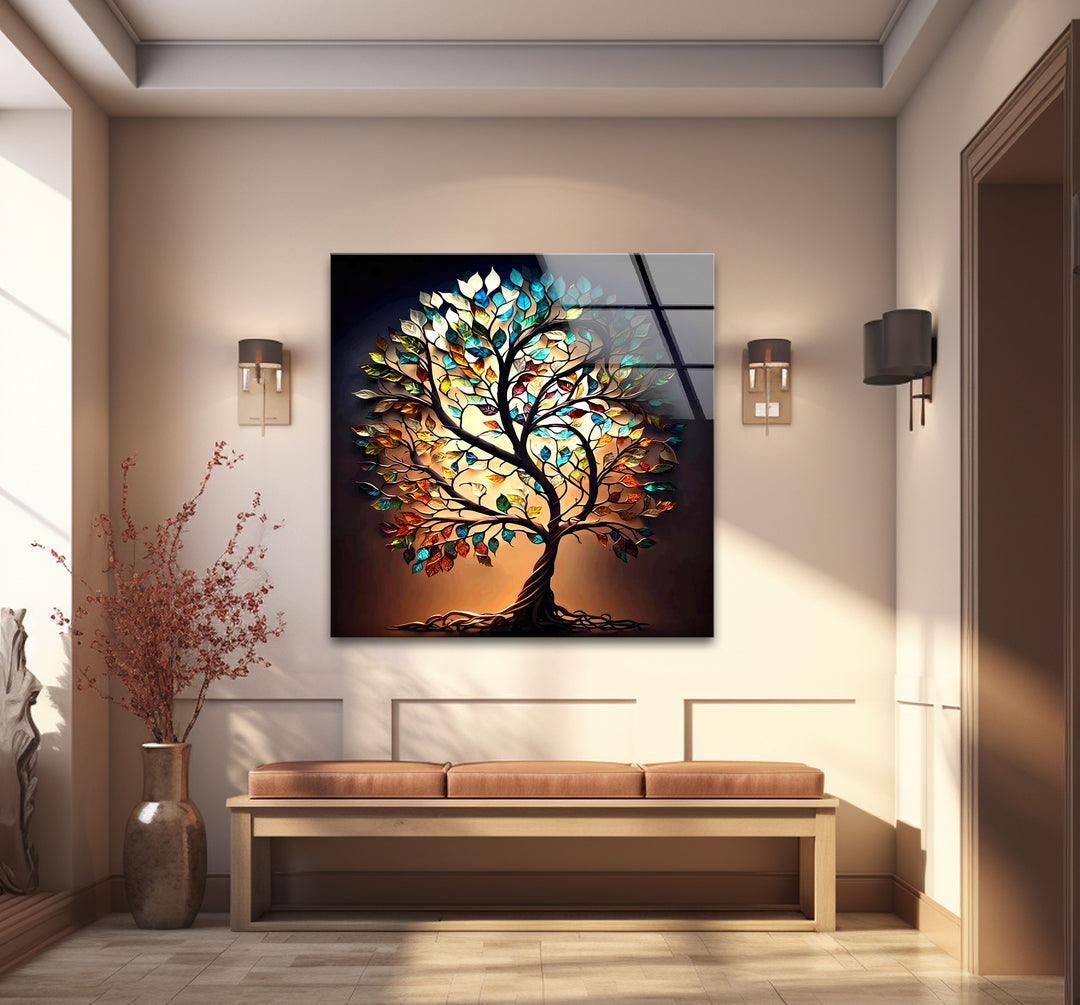 Life of Tree Brown Glass Wall Art glass image printing, glass prints from photos