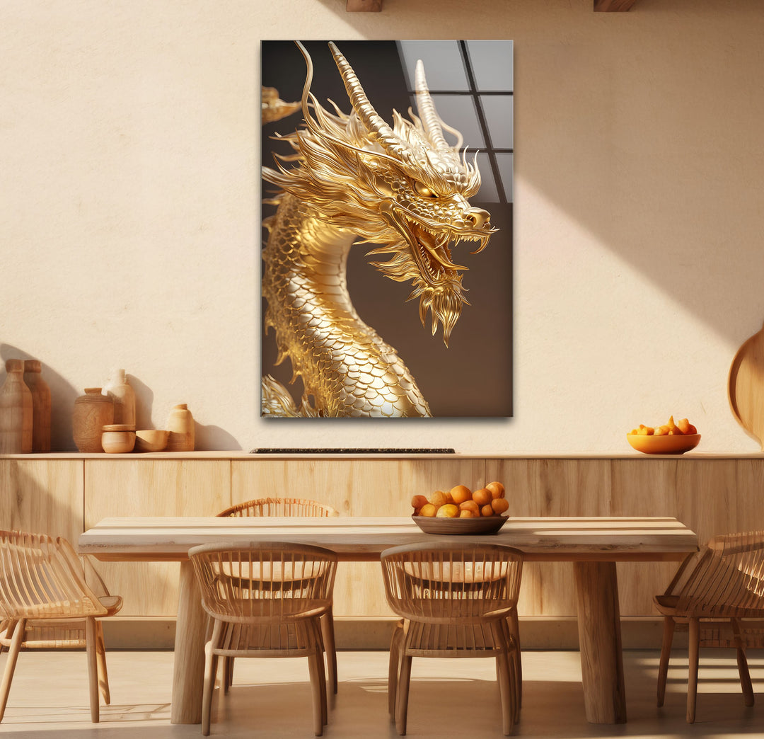 A fierce golden dragon, beautifully detailed, perfect for adding a fantasy-inspired centerpiece to your room.
