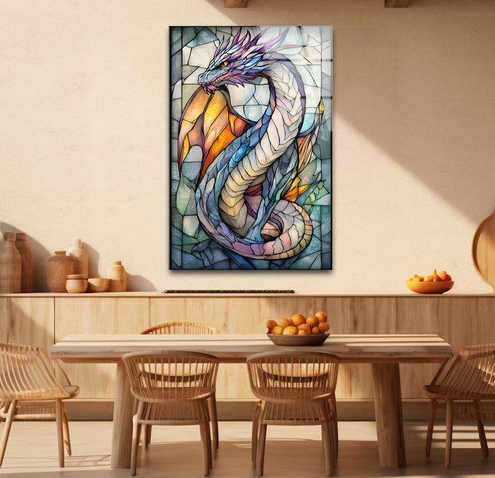 Stained Glass Fantasy Dragon – A Unique and Elegant Glass Wall Print
