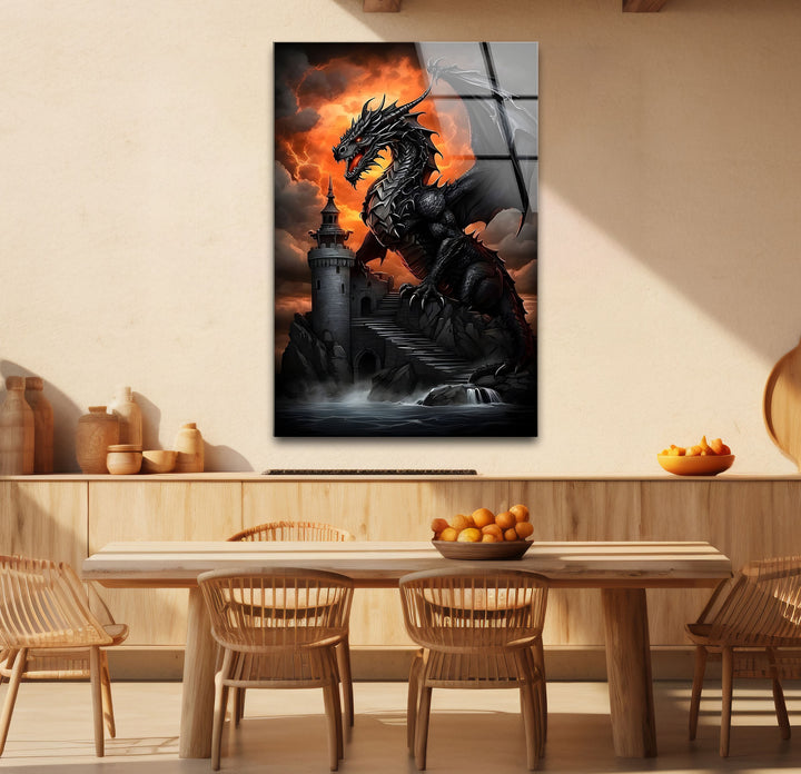 Dark Dragon: A powerful dragon in a fiery scene, bringing fantasy and strength to your walls.
