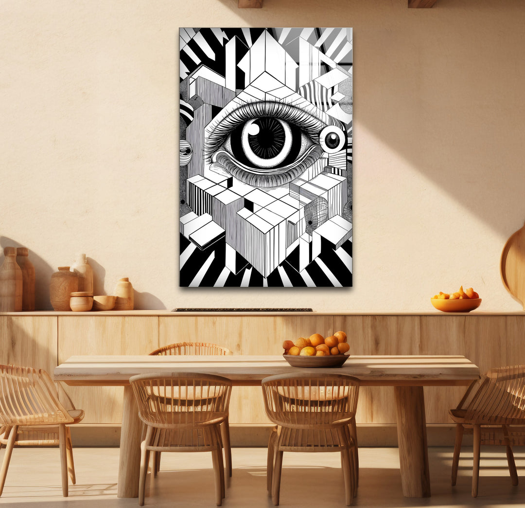 Chic black and white wall art of a surrealist eye ideal for enhancing modern and artistic interiors
