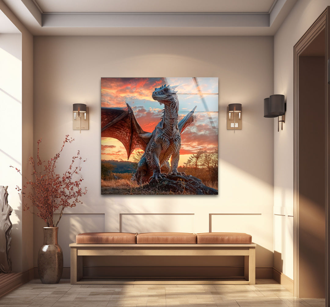 Dragon's Glory: Stunning Glass Wall Art of Fantasy
