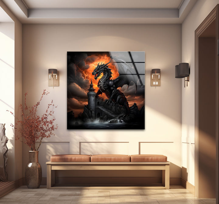 Dark Dragon: A fierce, fiery dragon in a dynamic scene that brings your decor to life.
