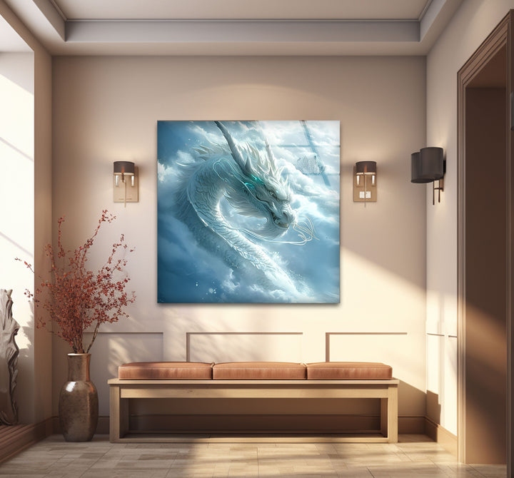 White Dragon: A powerful yet peaceful dragon amidst clouds, ideal for adding fantasy-inspired decor.
