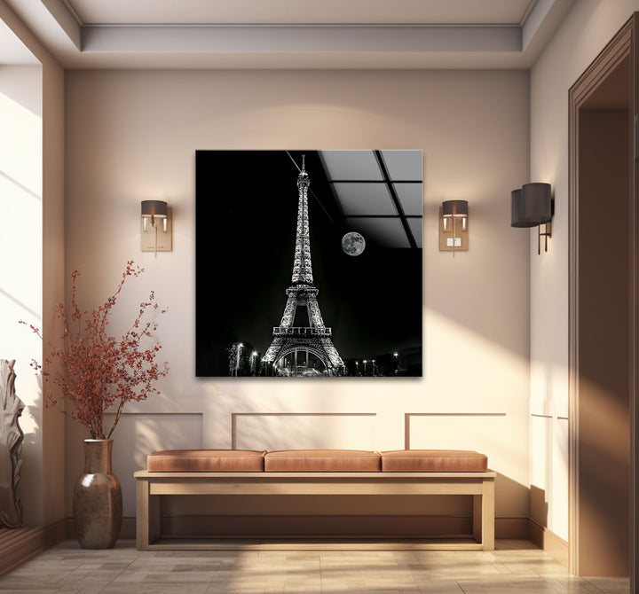 Modern black and white paintings of the Eiffel Tower, perfect for creating a sophisticated focal point.