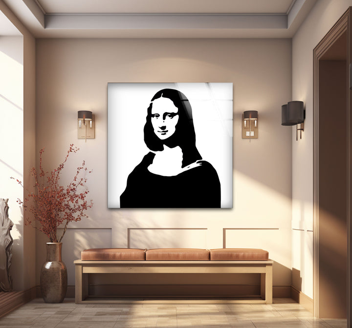 Refined black and white abstract drawings capturing the delicate details of the Mona Lisa in a modern style.