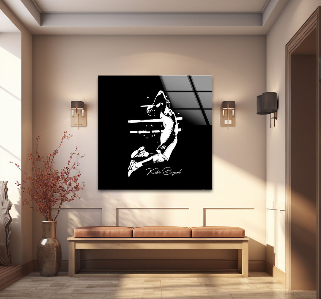 Bold black and white framed art of Kobe Bryant, blending his iconic image with artistic elegance.