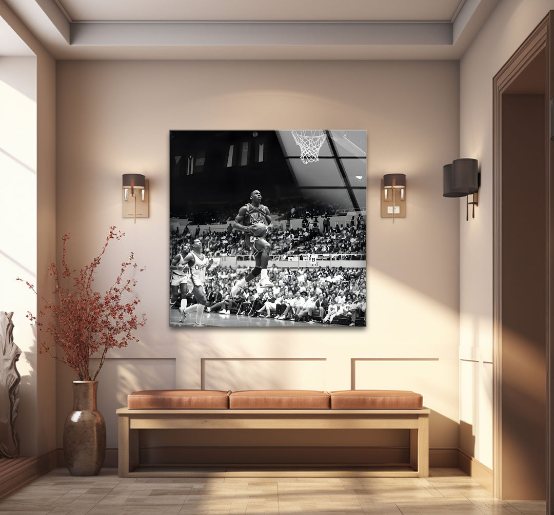 Modern black and white wall decor showcasing Michael Jordan with bold, expressive details.