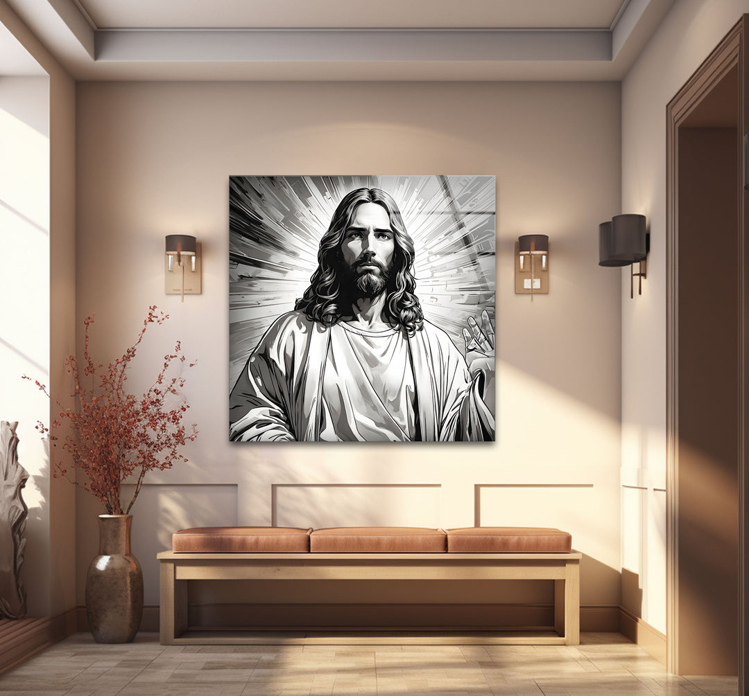 Modern black and white paintings of Jesus Christ, perfect for adding a spiritual touch to any space.