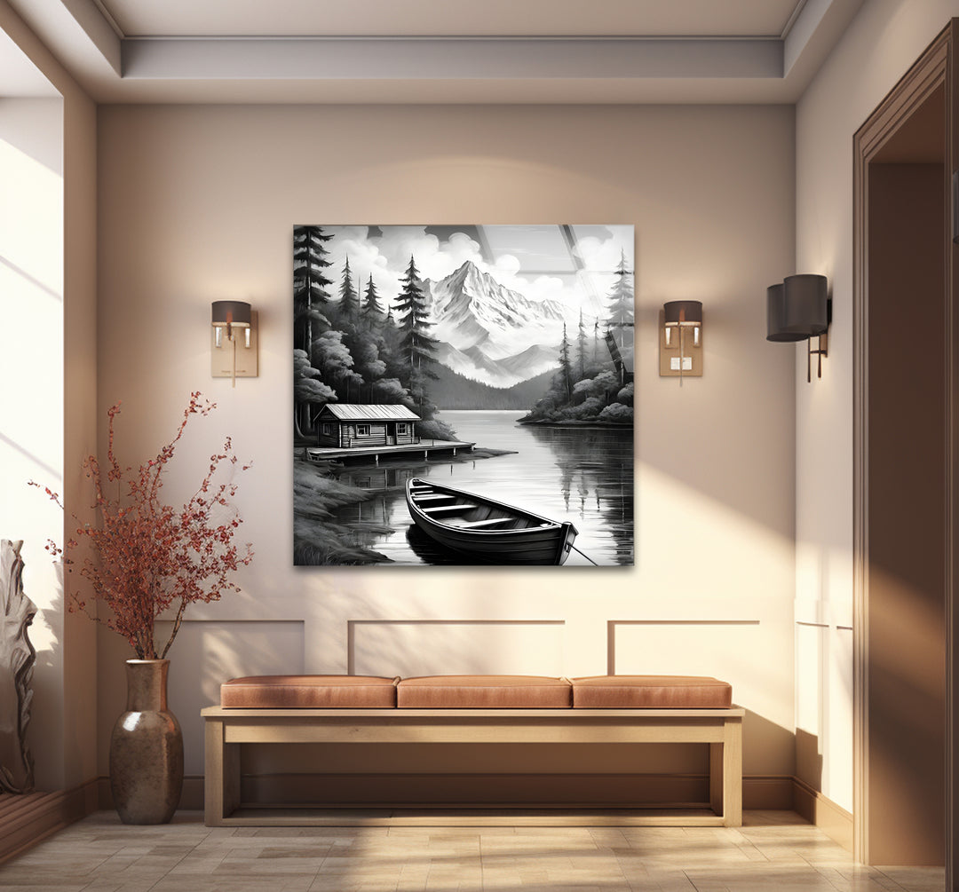 Striking black and white abstract art celebrating the tranquility of nature in a dynamic design
