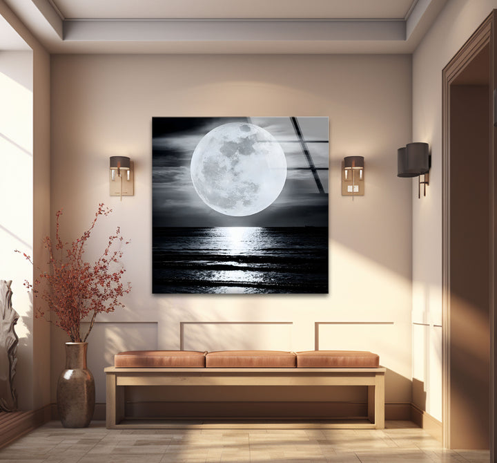 Chic black and white abstract art of a moon landscape, blending serenity with artistic creativity.