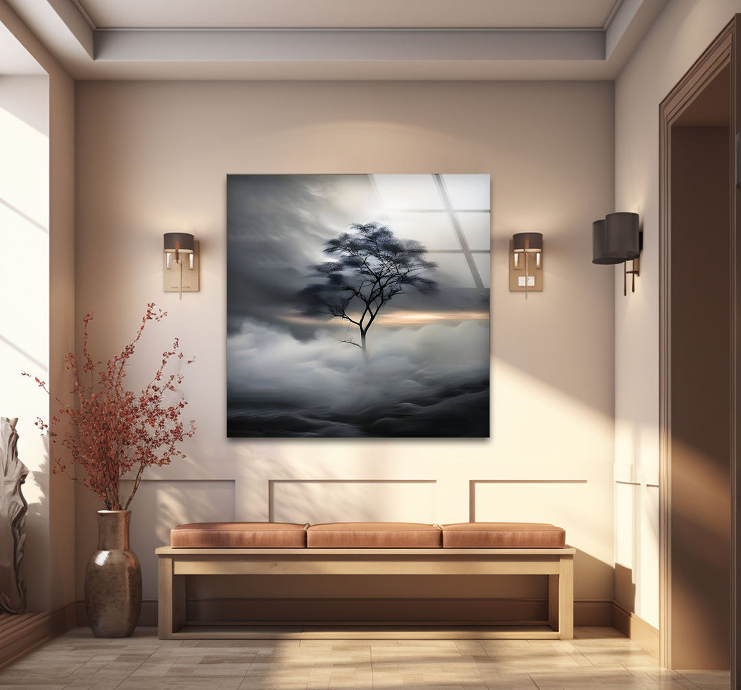 Captivating black and white abstract art of a lonely tree, perfect for enhancing your decor with simplicity and grace.