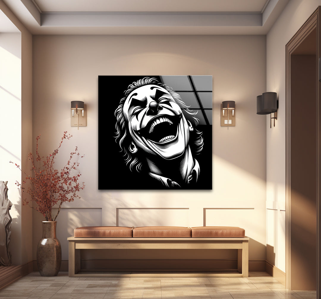 Modern black and white abstract art of the Joker's laugh perfect for fans of bold design
