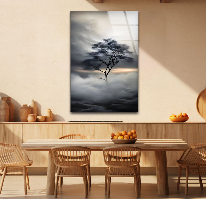 Bold black and white framed art of a single tree, combining natural elegance with contemporary design.