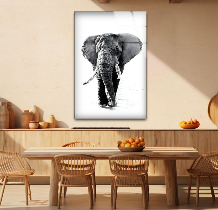 Bold black and white framed art of an elephant, perfect for modern and nature-themed interiors.