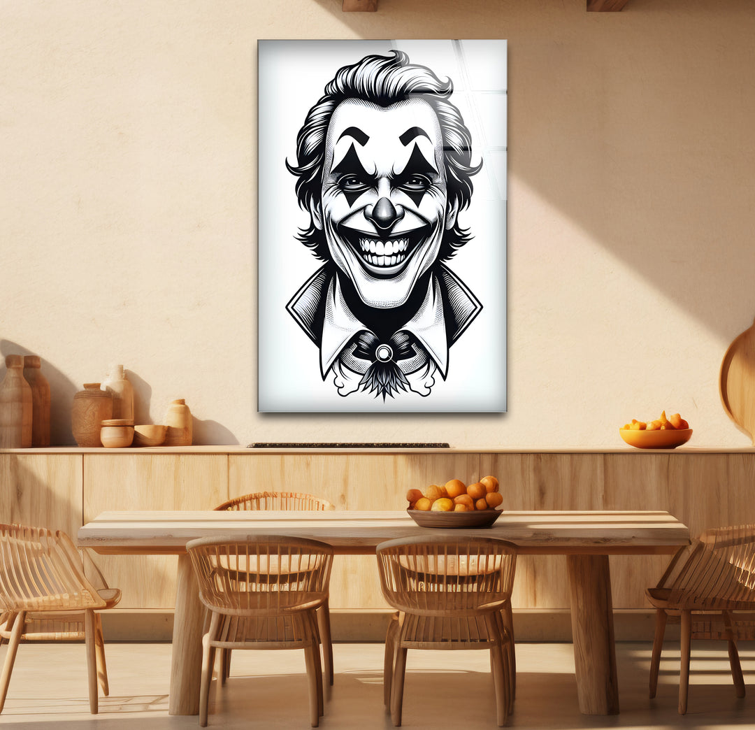 Captivating black and white abstract art of the Joker, blending iconic imagery with artistic elements.