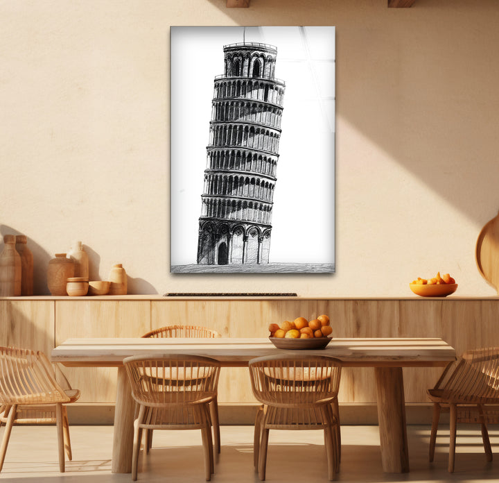 Timeless black and white paintings of the Leaning Tower of Pisa, perfect for adding historic charm to any space.