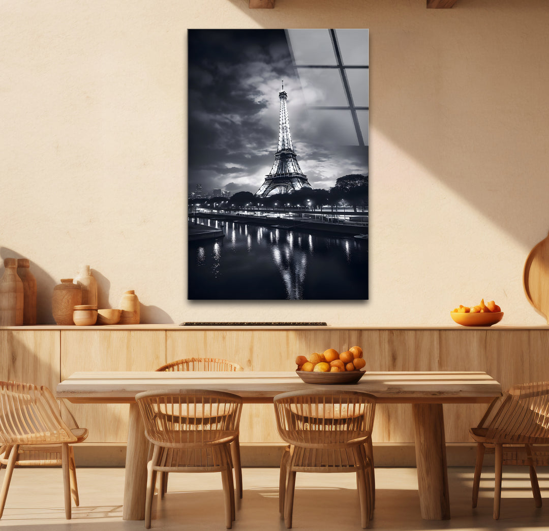 Unique black and white wall decor showcasing the Eiffel Tower with intricate details and high contrast
