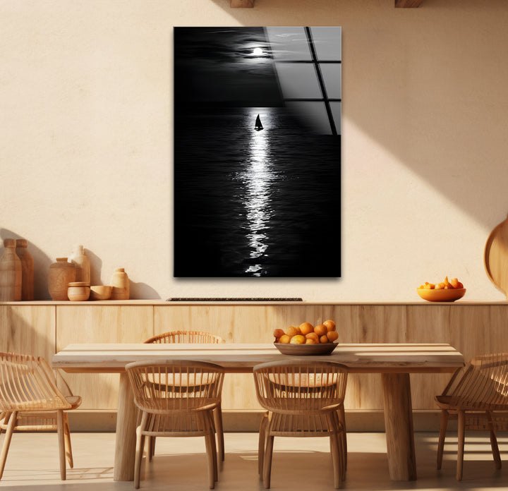 Unique black and white wall decor showcasing the beauty of a moonlit landscape in a minimalist design.