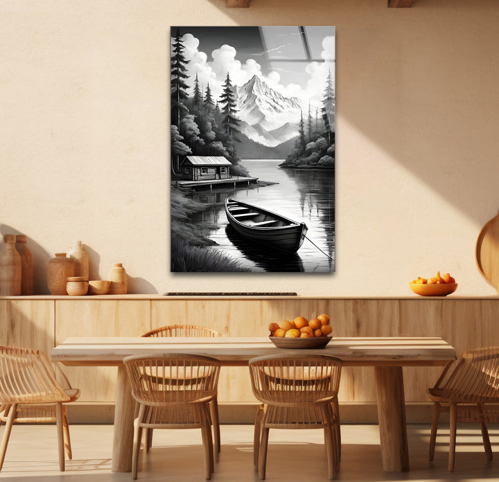 Bold black and white framed art of a scenic landscape blending natural beauty with artistic flair
