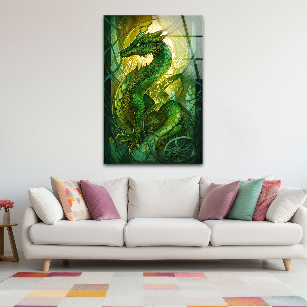 Green Dragon: A mythical dragon amidst vibrant greenery, ideal for transforming your space into a fantasy haven.
