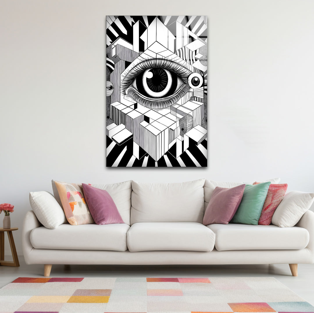 Refined black and white abstract drawings featuring a creative interpretation of a surrealist eye
