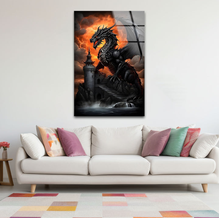 Dark Dragon: A bold dragon against a fiery sky, perfect for creating an intense focal point.
