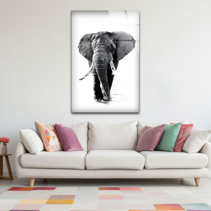 Unique black and white wall decor featuring a magnificent elephant in a dramatic composition.