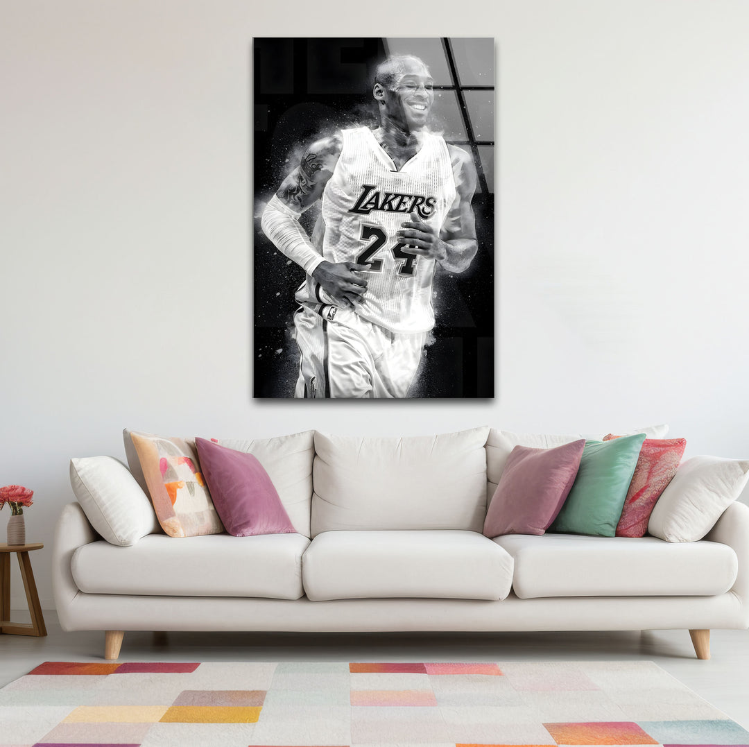 Modern black and white abstract art of Kobe Bryant, blending dynamic lines and high-contrast tones.