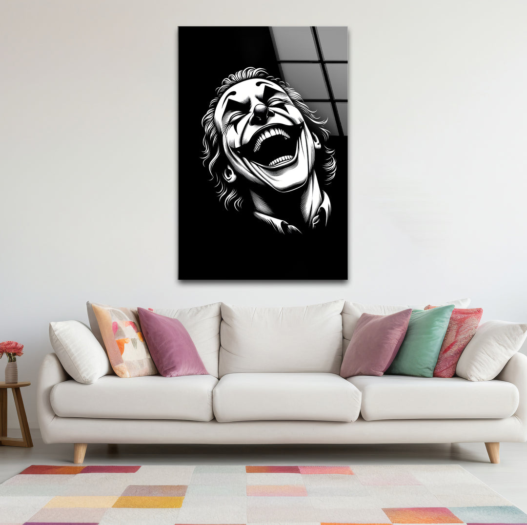 Unique black and white wall decor showcasing the Joker's iconic grin in a minimalist design
