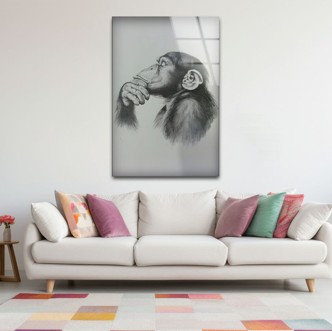 Timeless black and white wall decor with a bold and expressive monkey drawing.