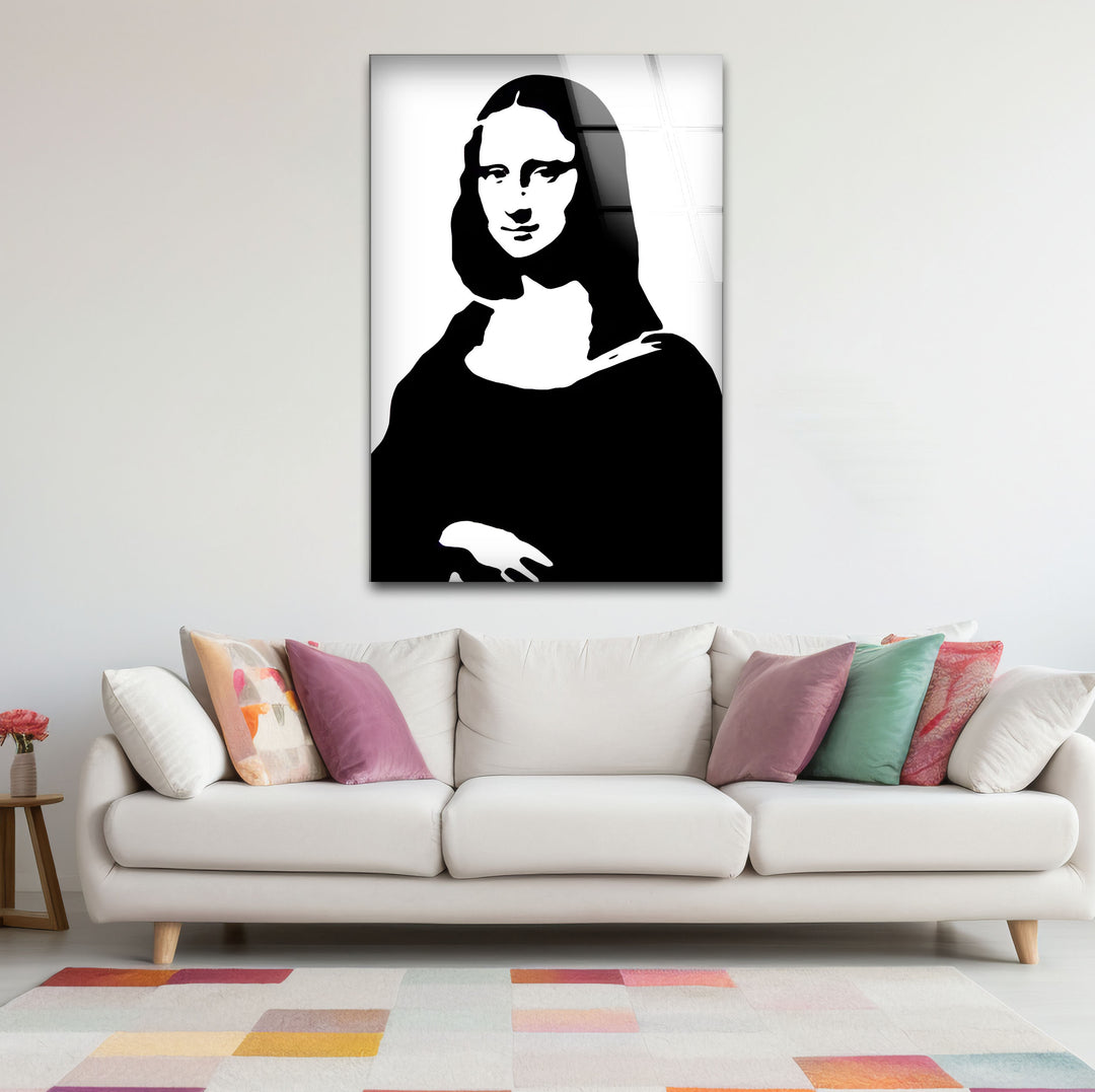 Artistic black and white abstract art portraying the Mona Lisa with bold contrasts and textures.