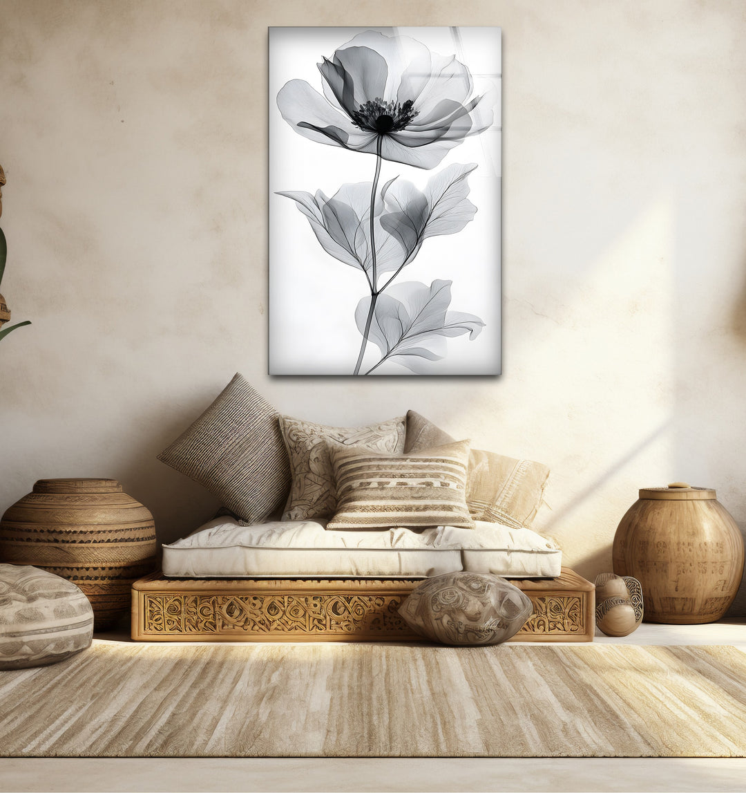 Striking black and white abstract art celebrating the elegance of a flower in a dynamic watercolor design
