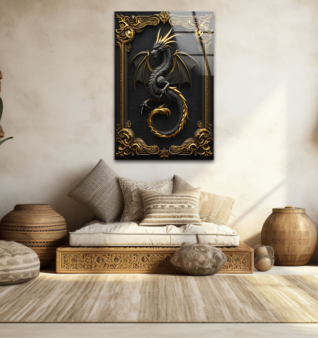 A majestic dragon, beautifully detailed in black and gold, making a statement piece for any fantasy lover’s room.
