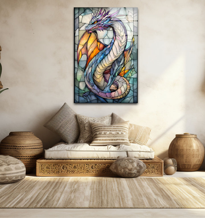 Medieval Fantasy Dragon – A Beautifully Detailed Glass Wall Art Piece
