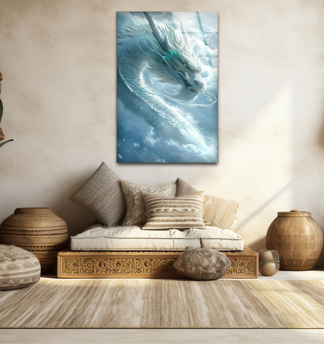 White Dragon: A dreamlike dragon soaring in the sky, creating a serene and magical ambiance.
