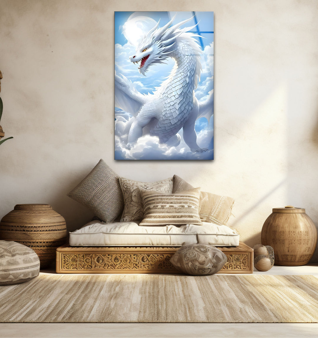 White Dragon: A graceful dragon in flight, perfect for any room.
