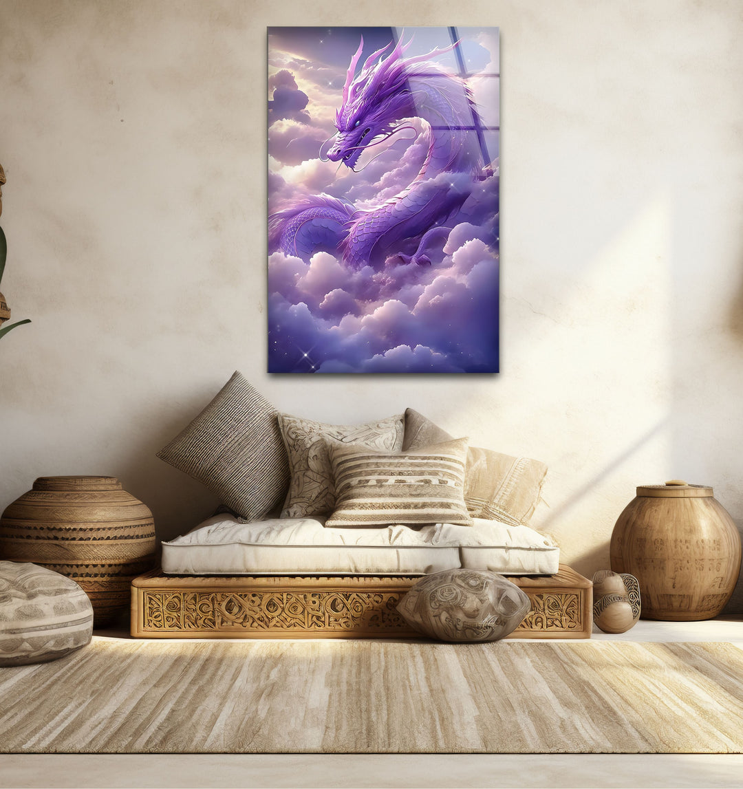 Purple Dragon: A serene dragon soaring in the clouds, perfect for calming and magical home decor.
