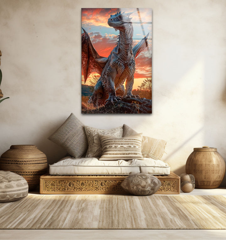 Fiery Dragon: Unique Fantasy Glass Wall Art
