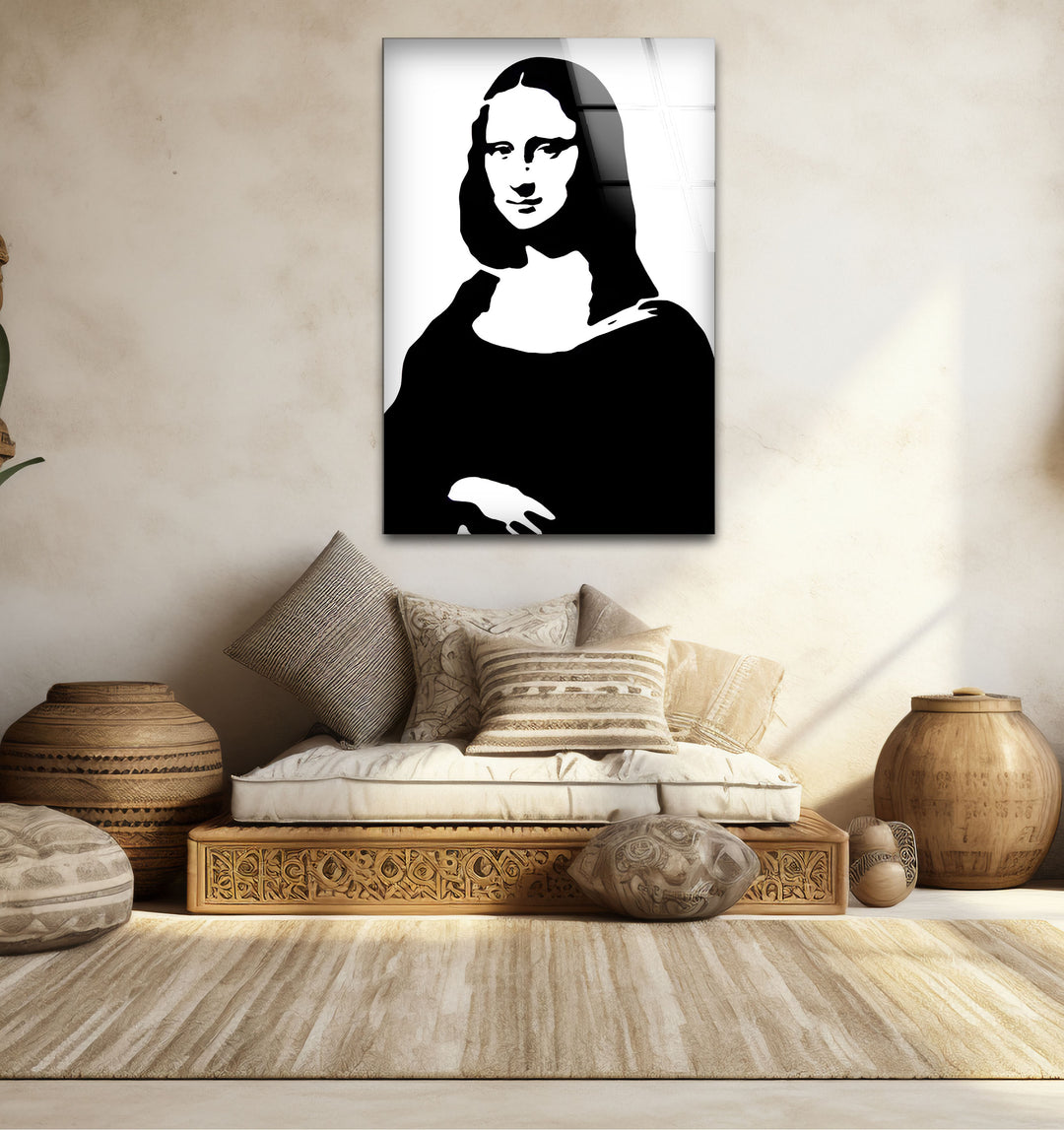 Stylish black and white framed art of the Mona Lisa, blending classic elegance with contemporary design.