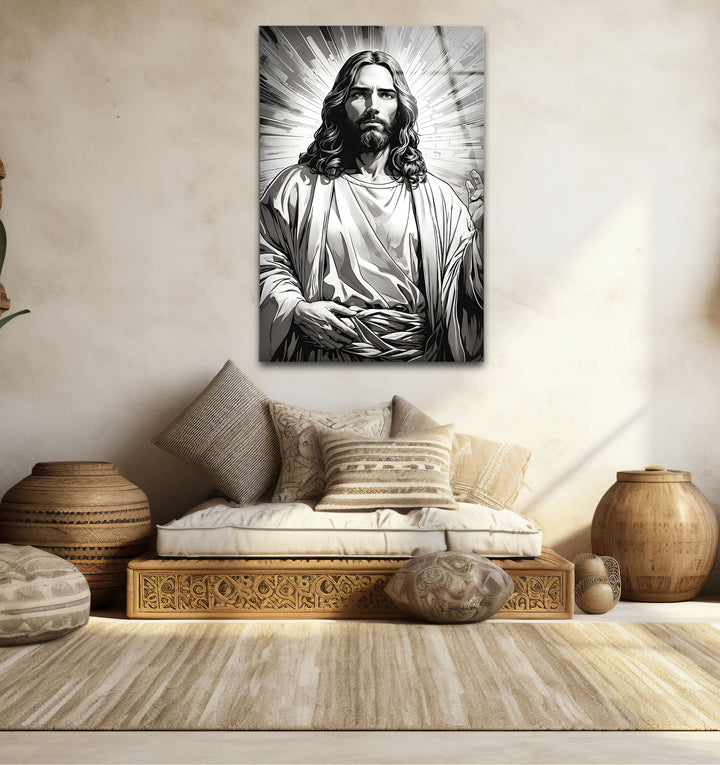 Unique black and white wall decor featuring Jesus Christ in a minimalist yet powerful composition.