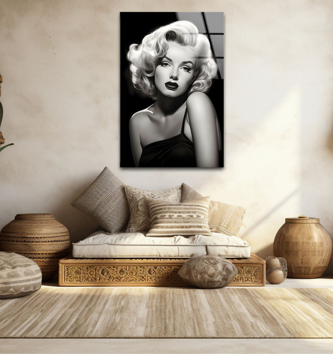 Modern black and white framed art of Marilyn Monroe, blending vintage charm with contemporary design.