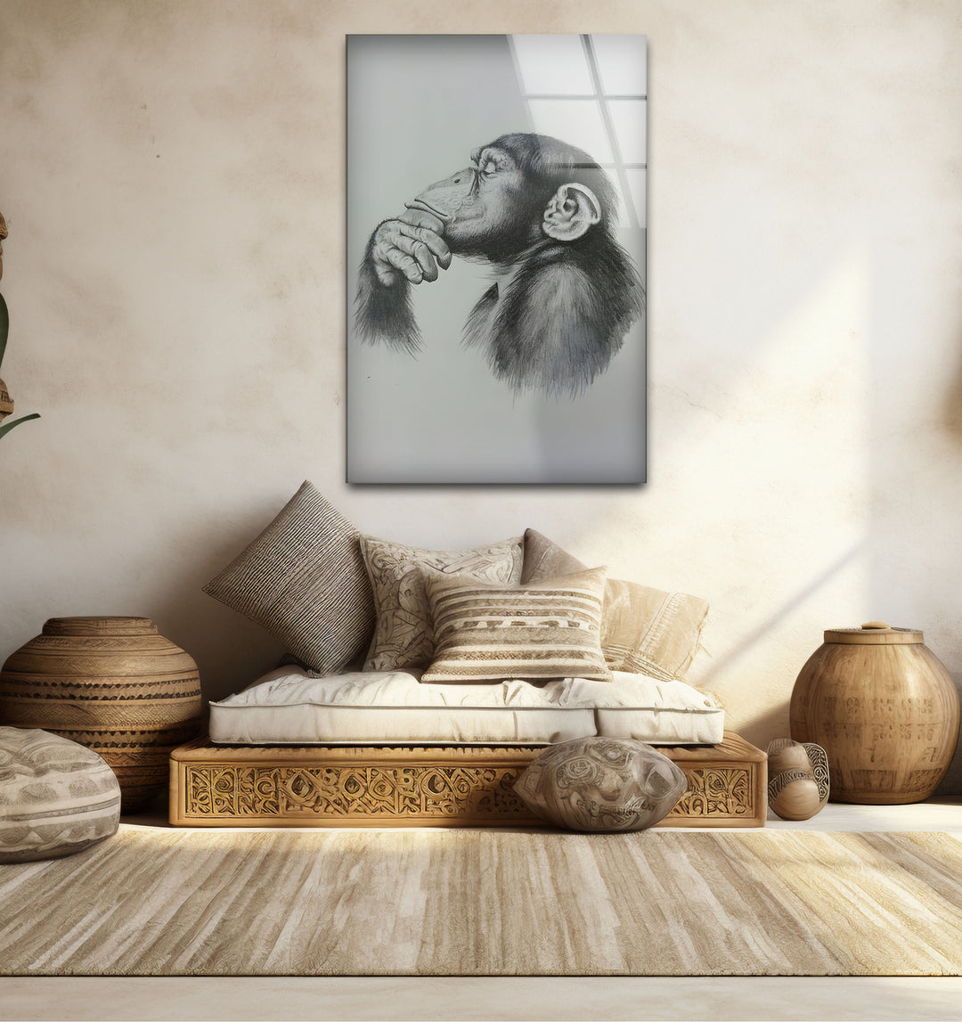 Unique black and white wall art highlighting the charm of a monkey in a minimalist design.