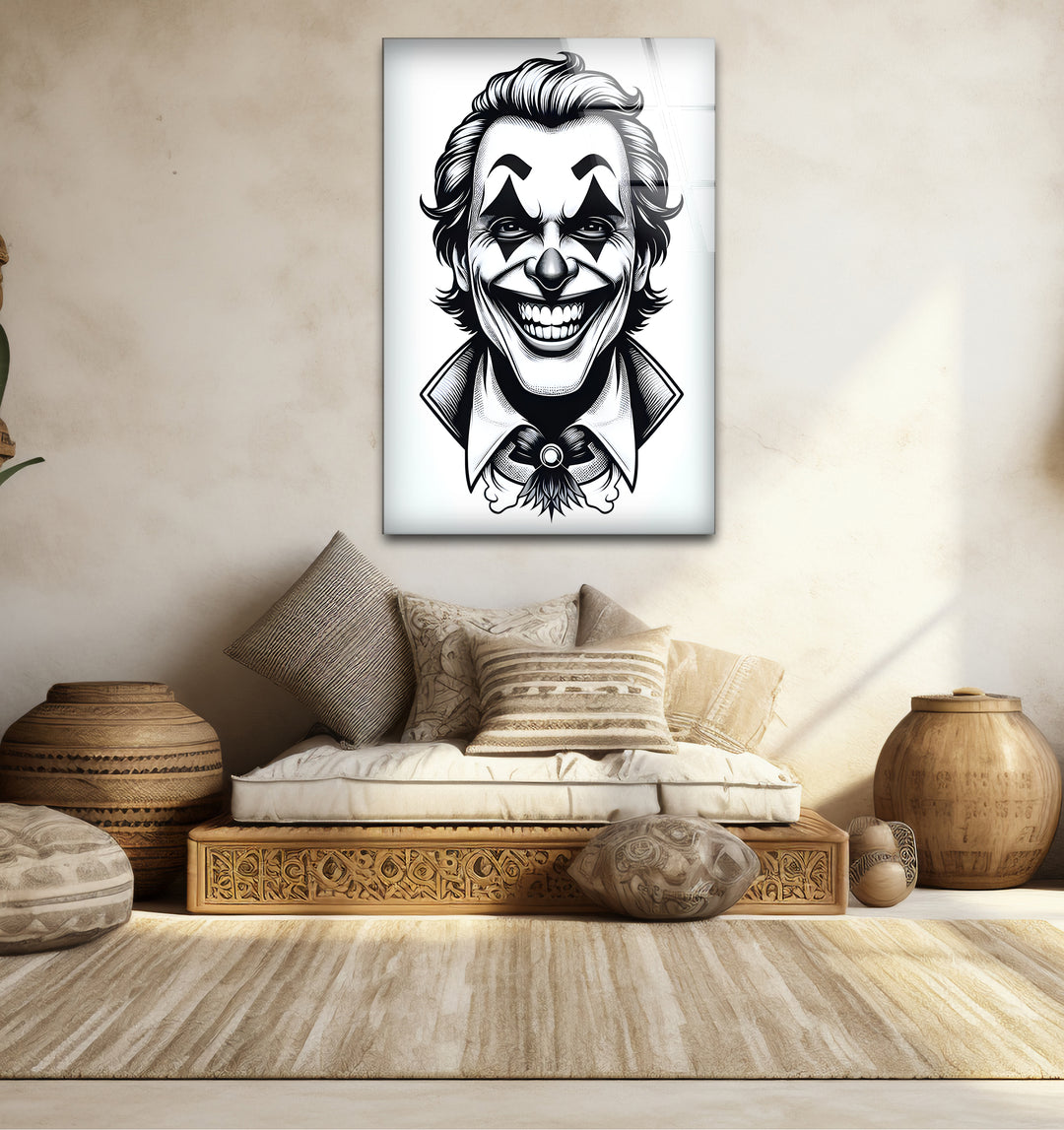 Unique black and white wall decor showcasing the Joker in a creative and abstract style.