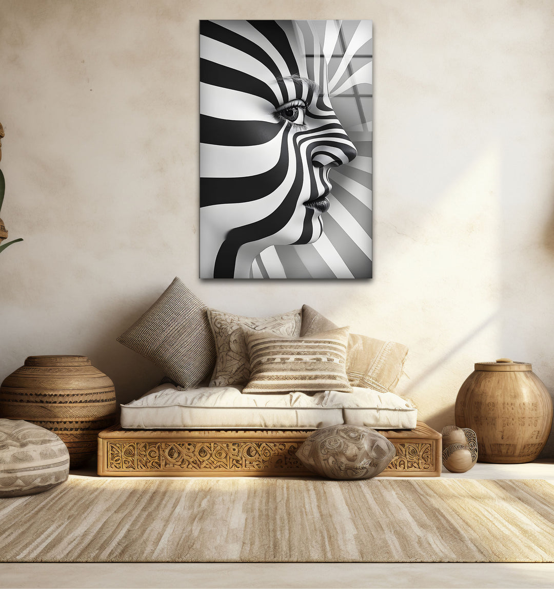 Bold black and white framed art of a woman, ideal for adding sophistication to any space.