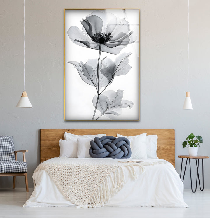 Modern black and white artwork highlighting the beauty of a flower in a minimalist watercolor composition
